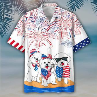 Independence In Coming Bichon Frise Alloha Hawaii Shirts For Men And Woman, American Usa Flag Hawaii Dog Shirts | Newhawaiianshirts