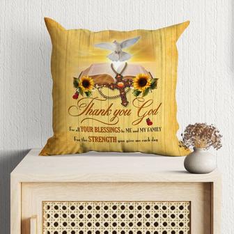 Jesus Pillow - Bible, Sunflower, Cross, Dove Pillow - Gift For Christian - Thank You God For All Your Blessings Pillow - Monsterry