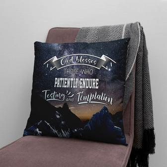 Jesus Pillow - Bible Verse Pillow: James 1:12 God Blesses Those Who Patiently Endure Testing - Monsterry