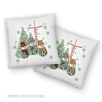 Jesus Pillow - Buffalo Plaid Snowman, Jesus Cross, Christmas Tree Pillow - Christmas Gift For Christian - Faith Hope Love Throw Pillow - Monsterry UK