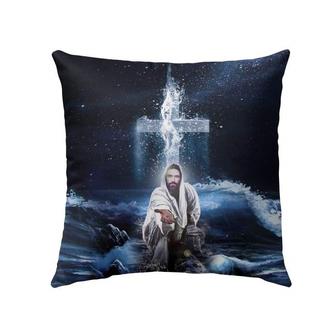 Jesus Pillow - Christian, Cross, Ocean Pillow - Gift For Christian - Jesus Outstretched Hands Saves Pillow - Monsterry AU
