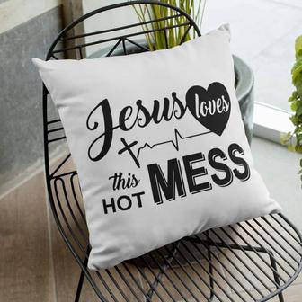 Jesus Pillow - Christian, Cross Heartbeat Pillow - Gift For Christian - Jesus Loves This Hot Mess Pillow - Monsterry AU