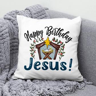 Jesus Pillow - Christian Pillow - Gift For Christian - Jesus In A Manger, Happy Birthday Jesus Pillow - Monsterry