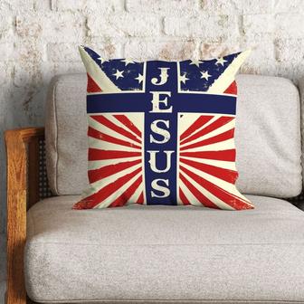 Jesus Pillow - Christian, American Flag Pillow - Gift For Christian - Usa Flag Pillow - Monsterry
