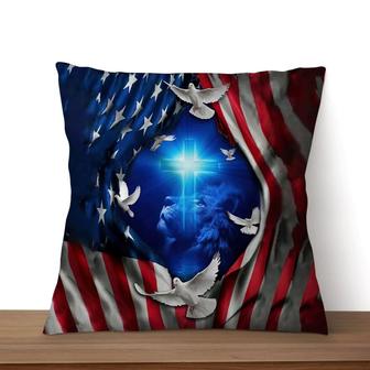 Jesus Pillow - Christian, Dove, Lion, American Flag Pillow - Gift For Christian - Jesus Usa Flag Of Faith Pillow - Monsterry