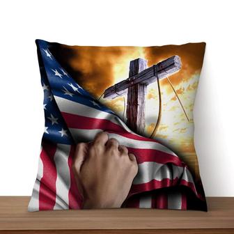 Jesus Pillow - Cross Christ American Flag Hand Christian Pillow - Monsterry AU