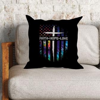 Jesus Pillow - Cross, American Flag Pillow - Gift For Christian - Faith Hope Love Throw Pillow - Monsterry CA