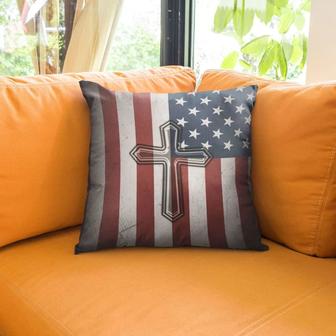 Jesus Pillow - Gift For Christian - Awesome American Flag Cross Pillow - Monsterry AU