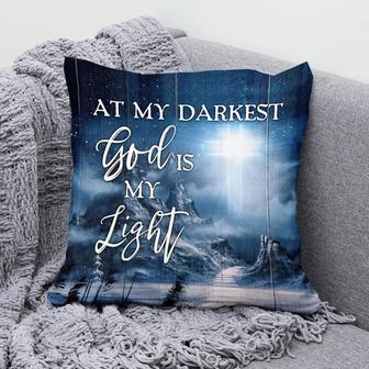 Jesus Pillow - Moutain, Cross Pillow - Gift For Christian - At My Darkest God Is My Light Pillow - Monsterry AU