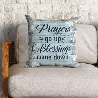 Jesus Pillow - Pray, Leaf Border Drawing Pillow - Gift For Christian - Prayers Go Up Blessings Come Down Throw Pillow - Monsterry DE