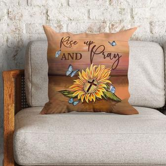 Jesus Pillow - Sunflower Cross Blue Butterfly Pillow - Gift For Christian - Rise Up And Pray Throw Pillow - Monsterry UK