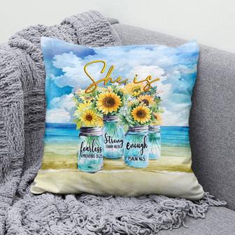 Jesus Pillow- Sunflower Jars, Blue Sky- Gift For Christian - She Is Fearless, Strong And Enough Christian Pillow - Monsterry DE