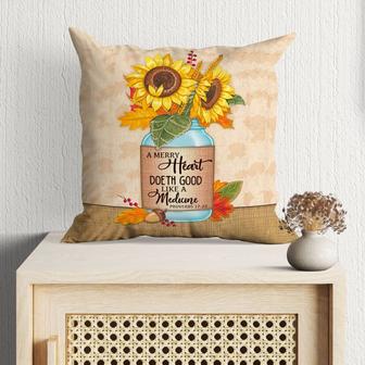 Jesus Pillow - Sunflower Vase Pillow - Gift For Christian Pillow - A Merry Heart Doeth Good Like A Medicine Proverbs 17:22 Pillow - Monsterry DE
