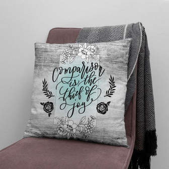 Jesus Pillow - Wreath Pillow - Gift For Christian - Comparison Is The Thief Of Joy Throw Pillow - Monsterry