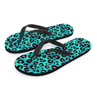 Leopard Teal Print Men's Flip Flops | Newhawaiianshirts UK