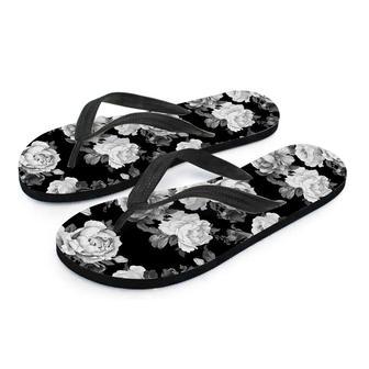 Monochrome Rose Floral Men's Flip Flops | Newhawaiianshirts