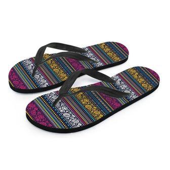 Multicolor Rose Floral Abstract Tribal Aztec Men's Flip Flops | Newhawaiianshirts