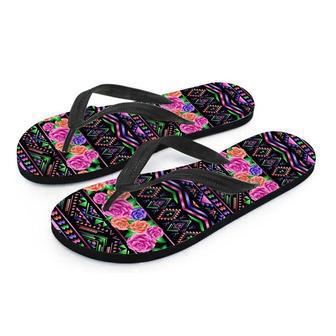 Multicolor Roses Ethnic Tribal Aztec Men's Flip Flops | Newhawaiianshirts DE