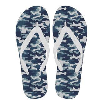 Navy Military Camouflage Camo Pattern Print Men & Women Flip Flops | Newhawaiianshirts