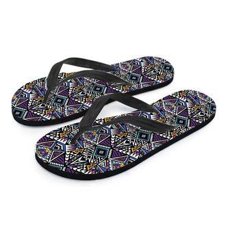 Neon Indian Aztec Triangles Abstract Geometric Art Men's Flip Flops | Newhawaiianshirts CA