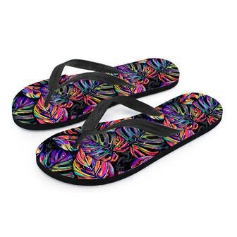 Neon Multicolor Palm Leaf Print Men's Flip Flops | Newhawaiianshirts AU