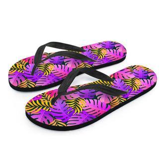 Neon Palm Leaf Edm Print Men's Flip Flops | Newhawaiianshirts AU