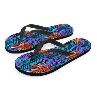 Neon Palm Leaf Tropical Print Men's Flip Flops | Newhawaiianshirts DE