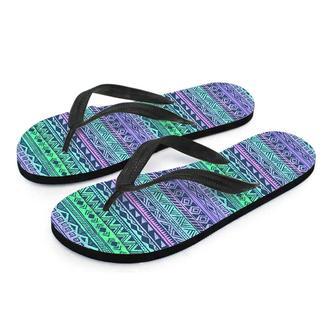 Neon Tribal Aztec Hand Drawn Men's Flip Flops | Newhawaiianshirts CA