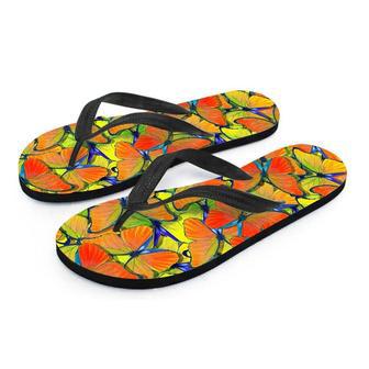 Orange And Blue Butterfly Print Men's Flip Flops | Newhawaiianshirts CA