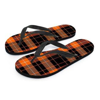 Orange Plaid Tartan Men's Flip Flops | Newhawaiianshirts CA