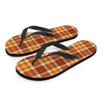 Orange Plaid Tartan Print Men's Flip Flops | Newhawaiianshirts DE