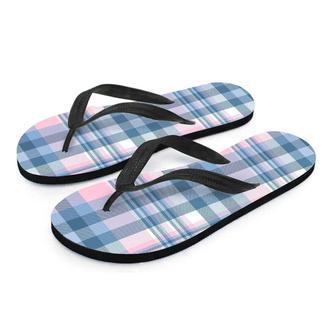 Pastel Blue And Pink Plaid Tartan Men's Flip Flops | Newhawaiianshirts