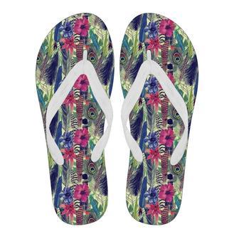 Peacock Feather Floral Pattern Print Men & Women Flip Flops | Newhawaiianshirts CA