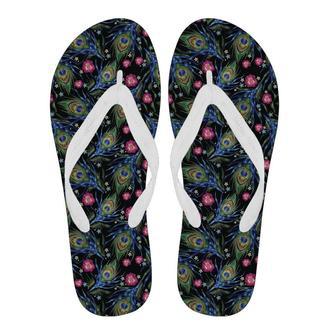 Peacock Rose Feather Pattern Print Men & Women Flip Flops | Newhawaiianshirts CA