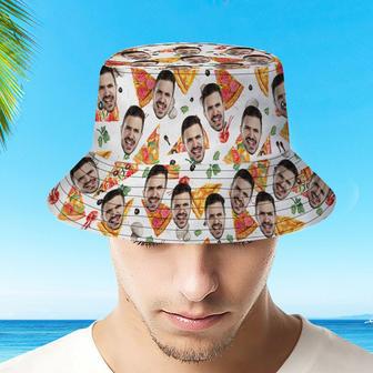 Personalize Face Pizza Bucket Hat Summer Wide Brim Hat for Men, Women | Newhawaiianshirts UK