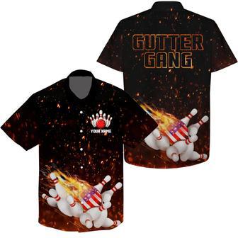 Personalized Flame American Flag Bowling Hawaiian Shirt Custom Gutter Gang Team Bowling Shirts | Newhawaiianshirts CA