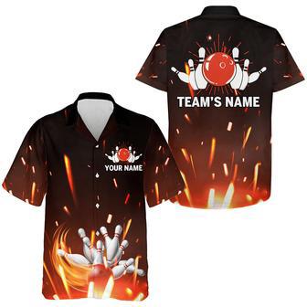 Personalized Hawaiian Bowling Shirt Flame Bowling Ball and Pins Short Sleeve Team Bowlers | Newhawaiianshirts