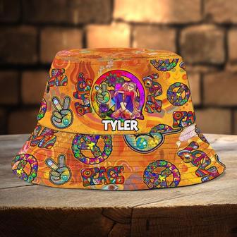 Personalized Hippie Girl Bucket Hat, Love Peace Hippie Hat for Girl, Women | Newhawaiianshirts AU