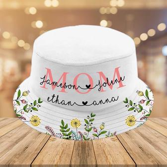 Personalized Mom Grandma Bucket Hat, Gift for Mother's Day, Mimi, Nana Wildflowers Bucket Hat for Her | Newhawaiianshirts AU