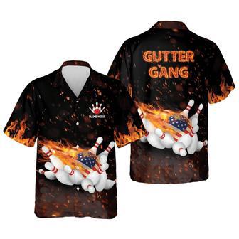 Personalized Name Flame Bowling Gutter Gang Hawaiian Shirt , Gift for Bowler, Flag Shirt | Newhawaiianshirts CA