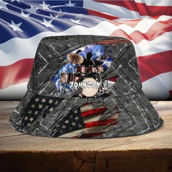 Personalized Scratch American Flag Drum Bucket Hat for Drummer, Gift for Him, Man | Newhawaiianshirts UK