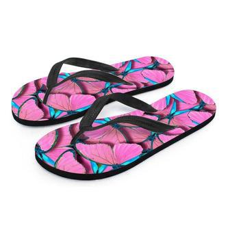 Pink And Blue Butterfly Print Men's Flip Flops | Newhawaiianshirts UK