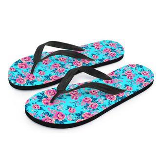 Pink And Blue Rose Floral Men's Flip Flops | Newhawaiianshirts CA