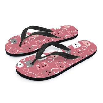 Pink Cat Face Print Men's Flip Flops | Newhawaiianshirts UK