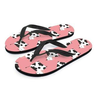 Pink Cow Pattern Print Men's Flip Flops | Newhawaiianshirts DE