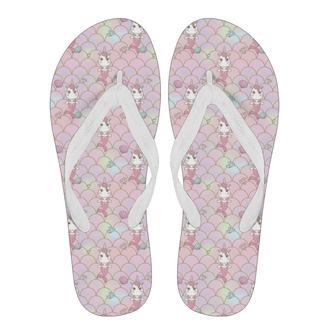 Pink Girly Mermaid Unicorn Teal Scales Pattern Print Men & Women Flip Flops | Newhawaiianshirts AU