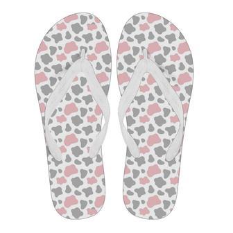 Pink Gray Cow Pattern Print Men & Women Flip Flops | Newhawaiianshirts CA