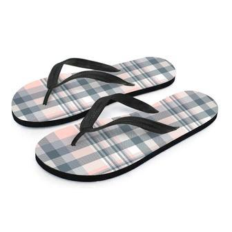 Pink Grey Plaid Tartan Men's Flip Flops | Newhawaiianshirts DE