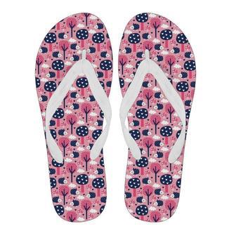 Pink Mushroom Three Hedgehogs Pattern Print Men & Women Flip Flops | Newhawaiianshirts