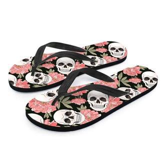 Pink Peony Skull Men's Flip Flops | Newhawaiianshirts DE